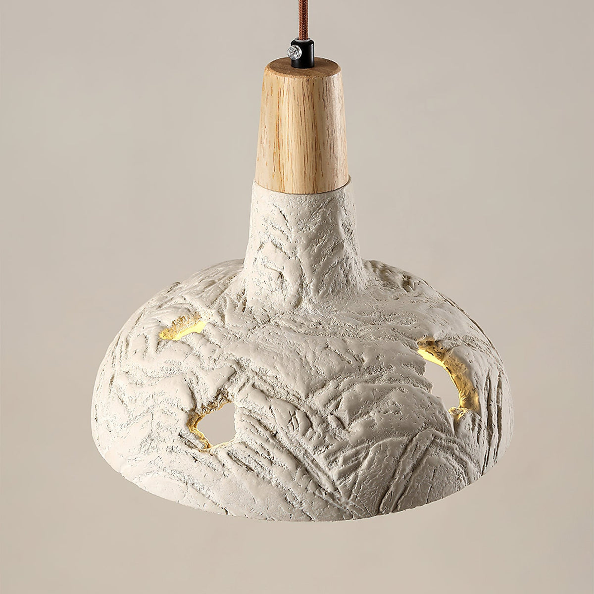 Cement Carve Pendant Light – Handcrafted Concrete & Wood Hanging Lamp for Dining, Kitchen, Living Room