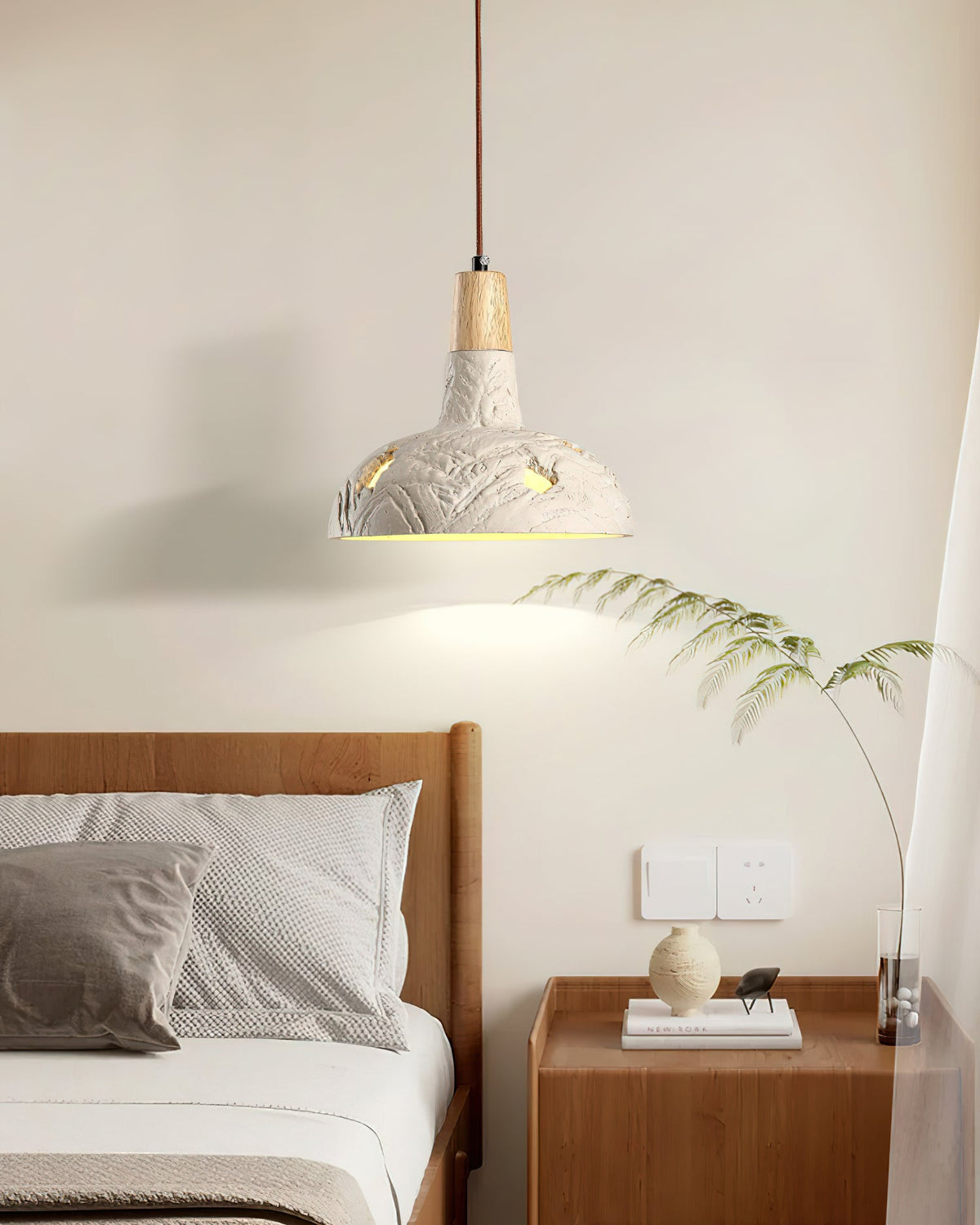 Cement Carve Pendant Light – Handcrafted Concrete & Wood Hanging Lamp for Dining, Kitchen, Living Room