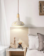 Cement Carve Pendant Light – Handcrafted Concrete & Wood Hanging Lamp for Dining, Kitchen, Living Room