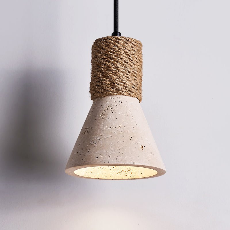 Terra Rope Pendant Light – Natural Travertine & Jute Hemp Rope Ceiling Lamp