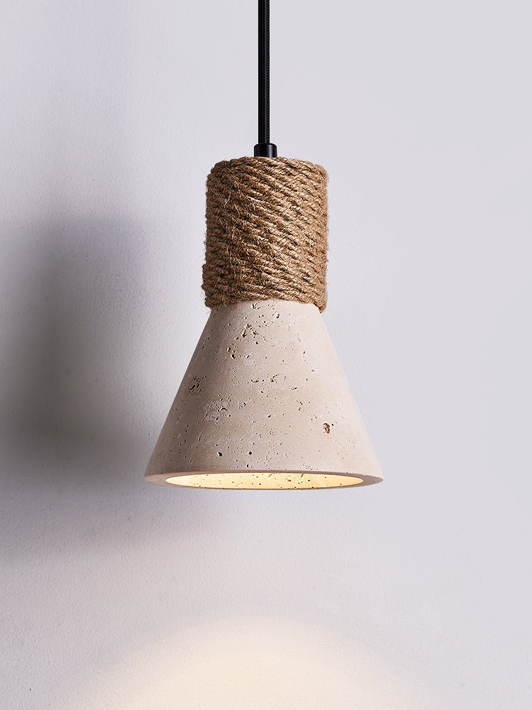 Terra Rope Pendant Light – Natural Travertine & Jute Hemp Rope Ceiling Lamp