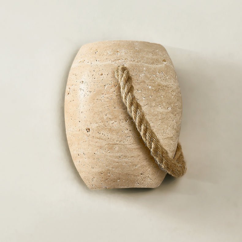 Terra Rope Wall Sconce in Natural Travertine with Hemp Rope