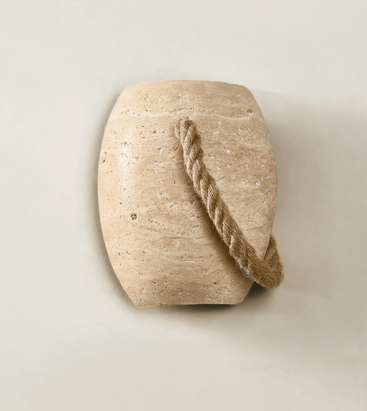 Terra Rope Wall Sconce in Natural Travertine with Hemp Rope
