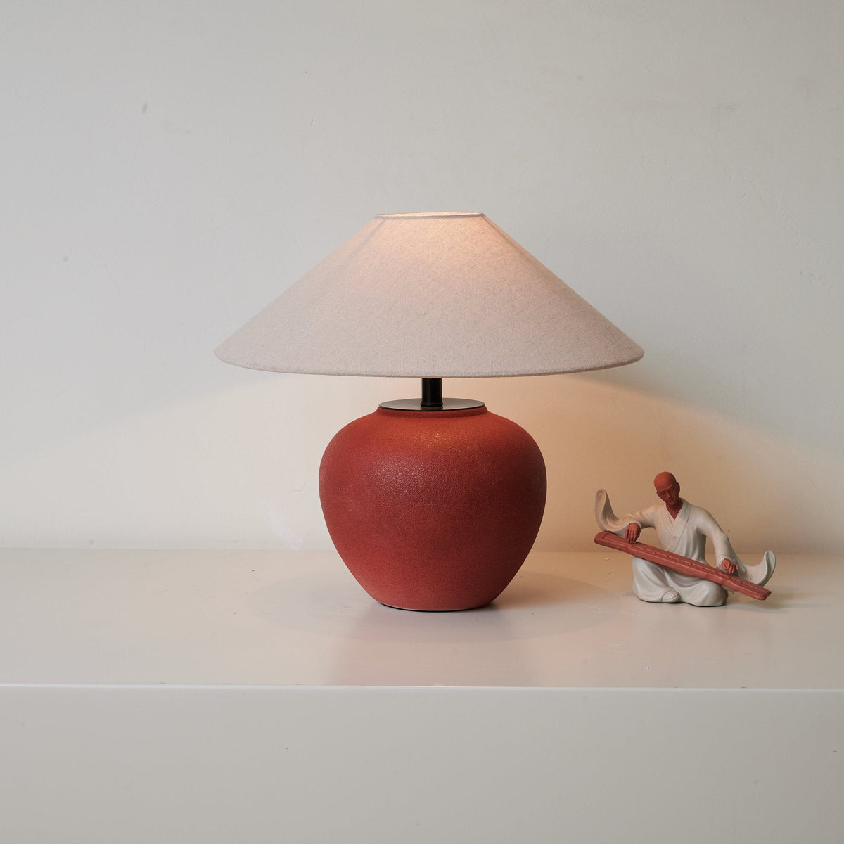 Terra Rouge Ceramic Table Lamp with Linen Shade for Living Room & Bedroom