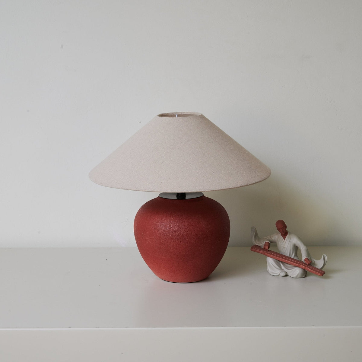 Terra Rouge Ceramic Table Lamp with Linen Shade for Living Room & Bedroom