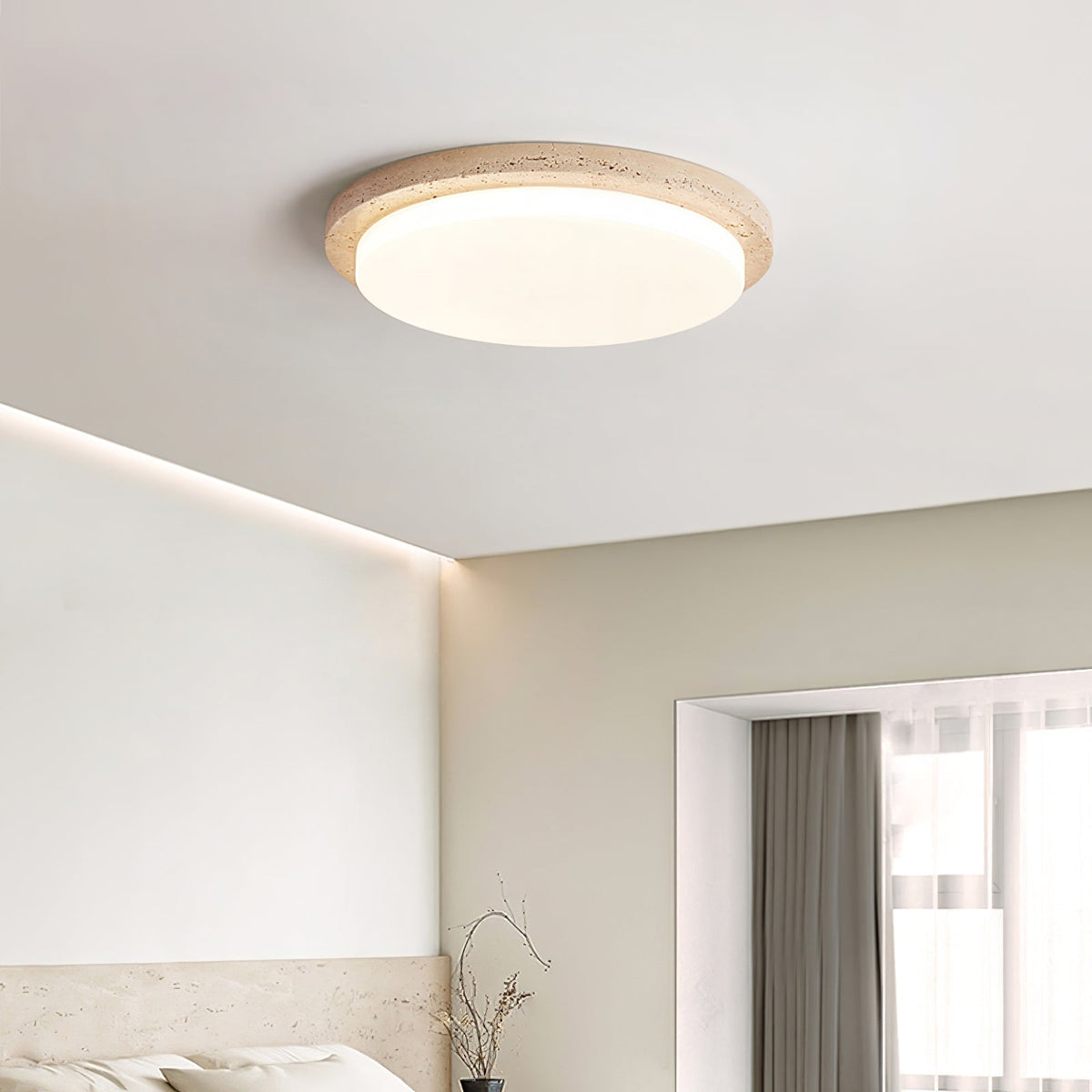 Terra Round Travertine LED Ceiling Light in Natural Stone Finish