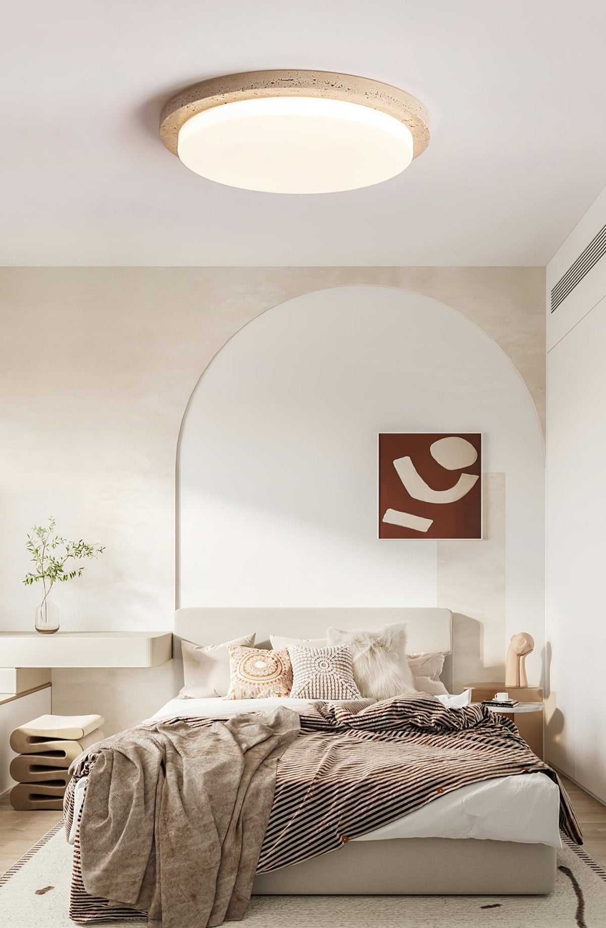 Terra Round Travertine LED Ceiling Light in Natural Stone Finish