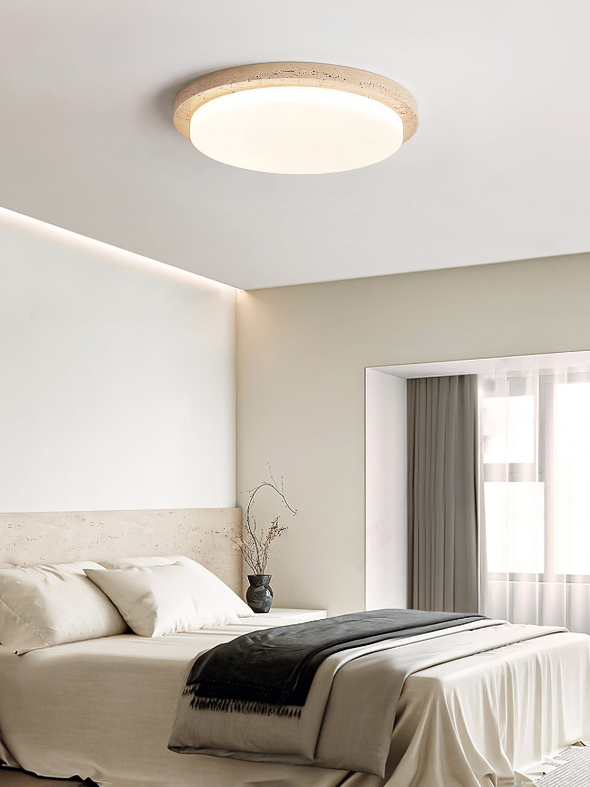 Terra Round Travertine LED Ceiling Light in Natural Stone Finish