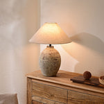 Terra Rustica Ceramic Table Lamp with Linen Shade for Bedroom and Living Room