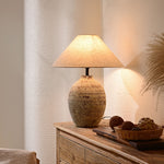 Terra Rustica Ceramic Table Lamp with Linen Shade for Bedroom and Living Room