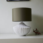 Terra Shell Ceramic Table Lamp with Olive Fabric Shade for Bedroom and Living Room