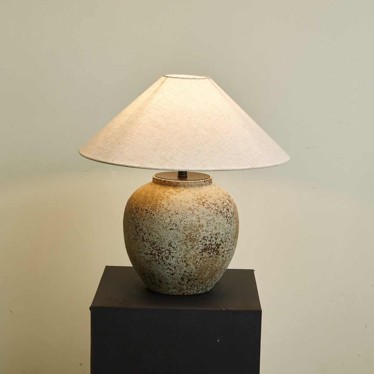 Terra Vessel Ceramic Table Lamp with Linen Shade for Living Room and Bedroom
