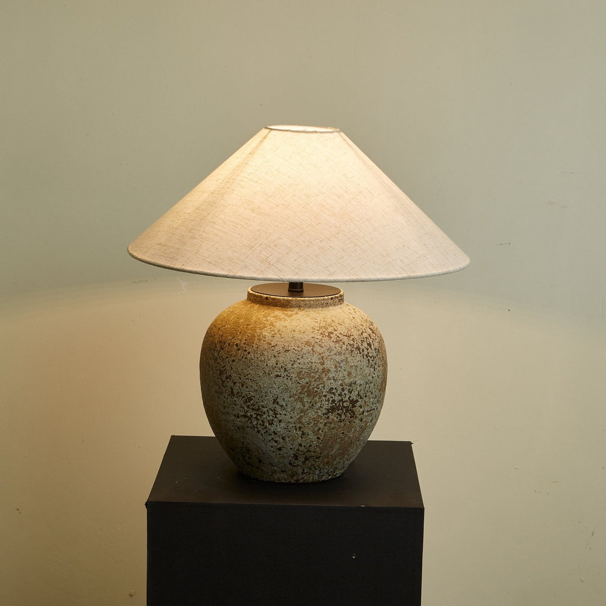 Terra Vessel Ceramic Table Lamp with Linen Shade for Living Room and Bedroom