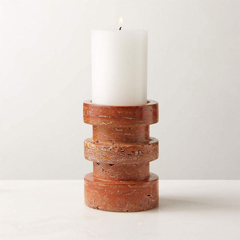 Terrace Stone Candle Holder Set in Natural Travertine