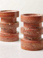 Terrace Stone Candle Holder Set in Natural Travertine