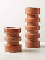 Terrace Stone Candle Holder Set in Natural Travertine