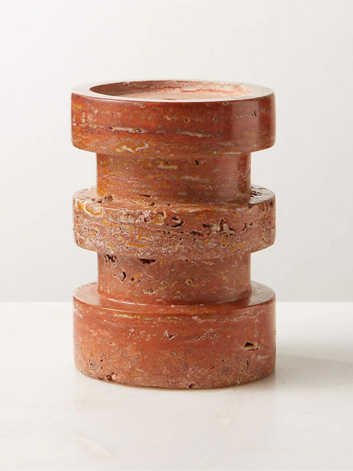 Terrace Stone Candle Holder Set in Natural Travertine