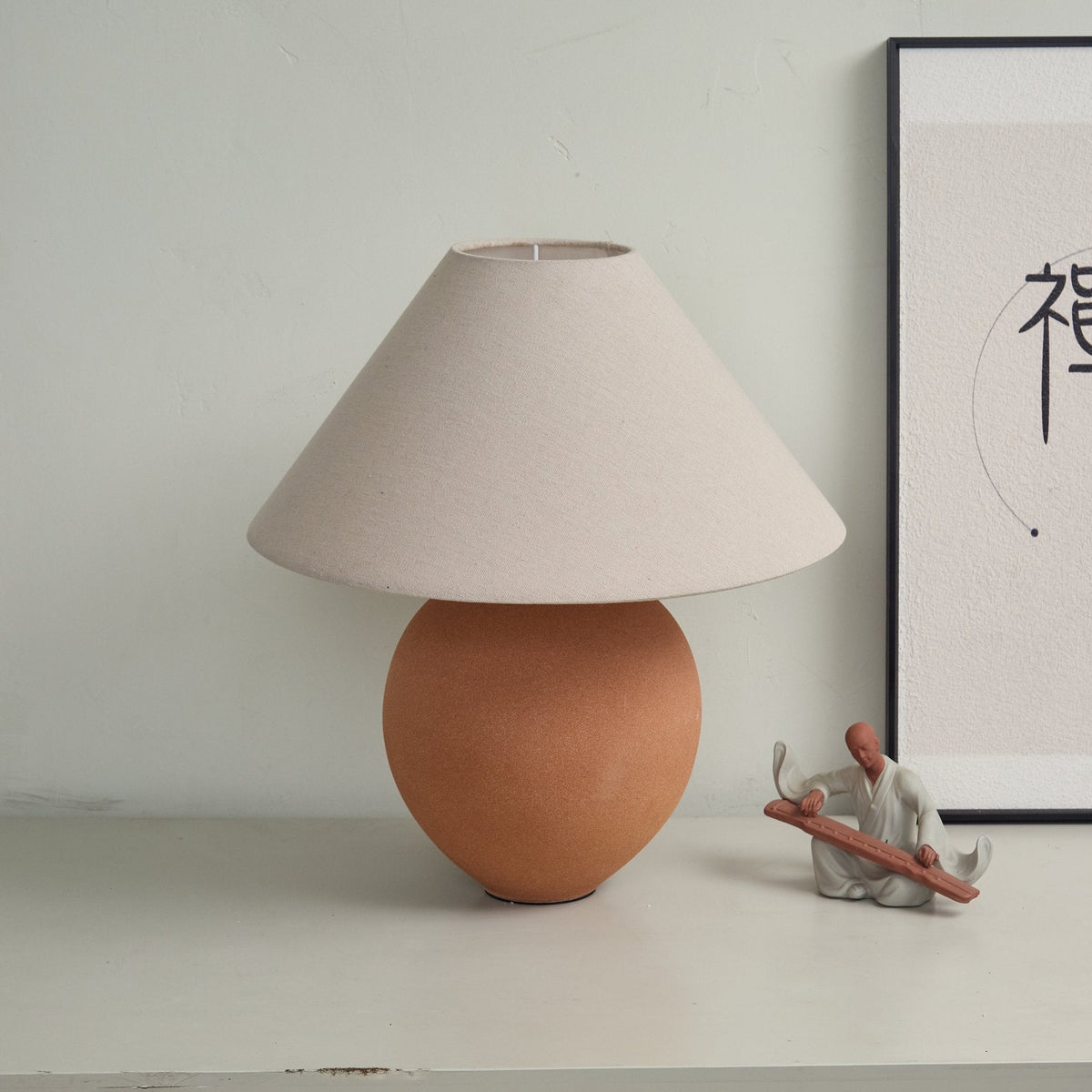 Terracotta Ceramic Table Lamp with Linen Shade for Modern Interiors
