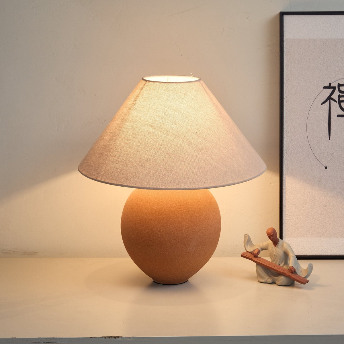 Terracotta Ceramic Table Lamp with Linen Shade for Modern Interiors