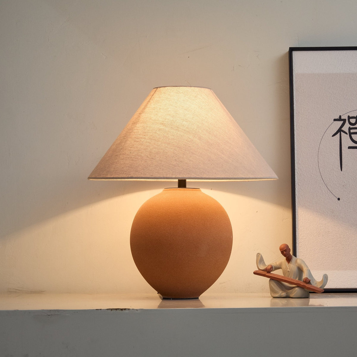 Terracotta Ceramic Table Lamp with Linen Shade for Modern Interiors