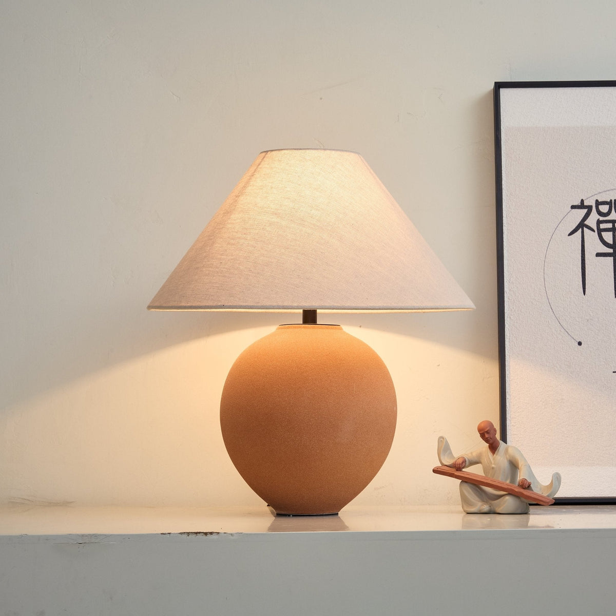 Terracotta Ceramic Table Lamp with Linen Shade for Modern Interiors