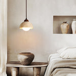Terralume Dome Travertine Pendant Light with Opal Glass Globe