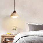 Terralume Dome Travertine Pendant Light with Opal Glass Globe