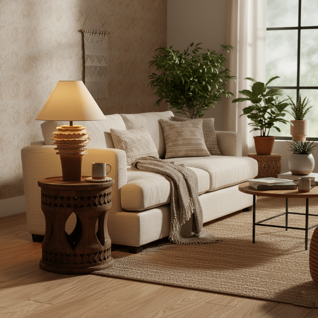 Terrana Sculptural Ceramic Table Lamp with Fabric Shade
