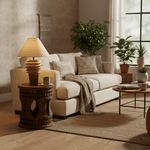 Terrana Sculptural Ceramic Table Lamp with Fabric Shade