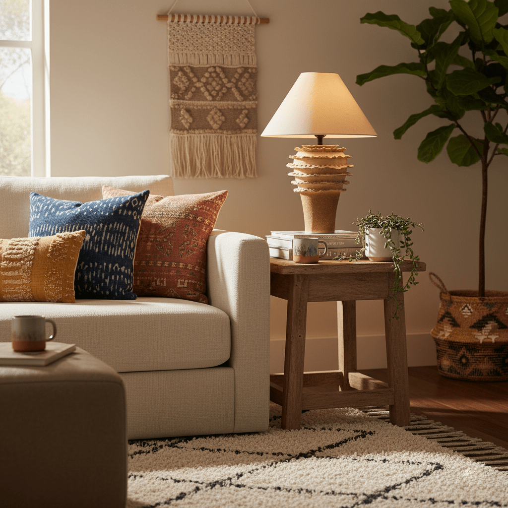 Terrana Sculptural Ceramic Table Lamp with Fabric Shade