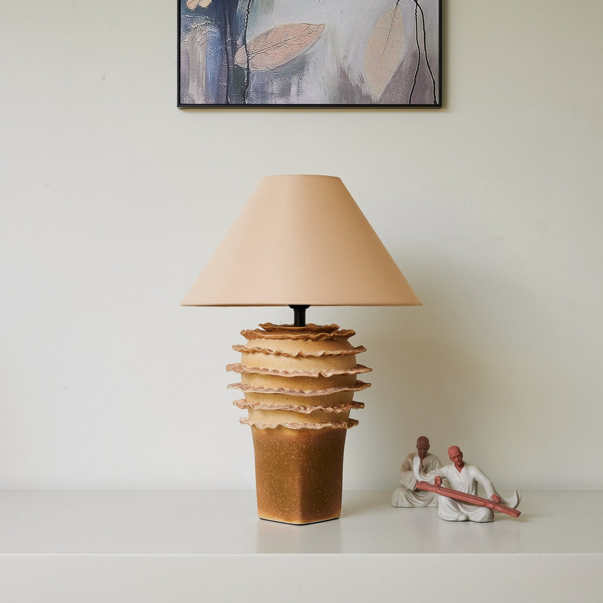 Terrana Sculptural Ceramic Table Lamp with Fabric Shade