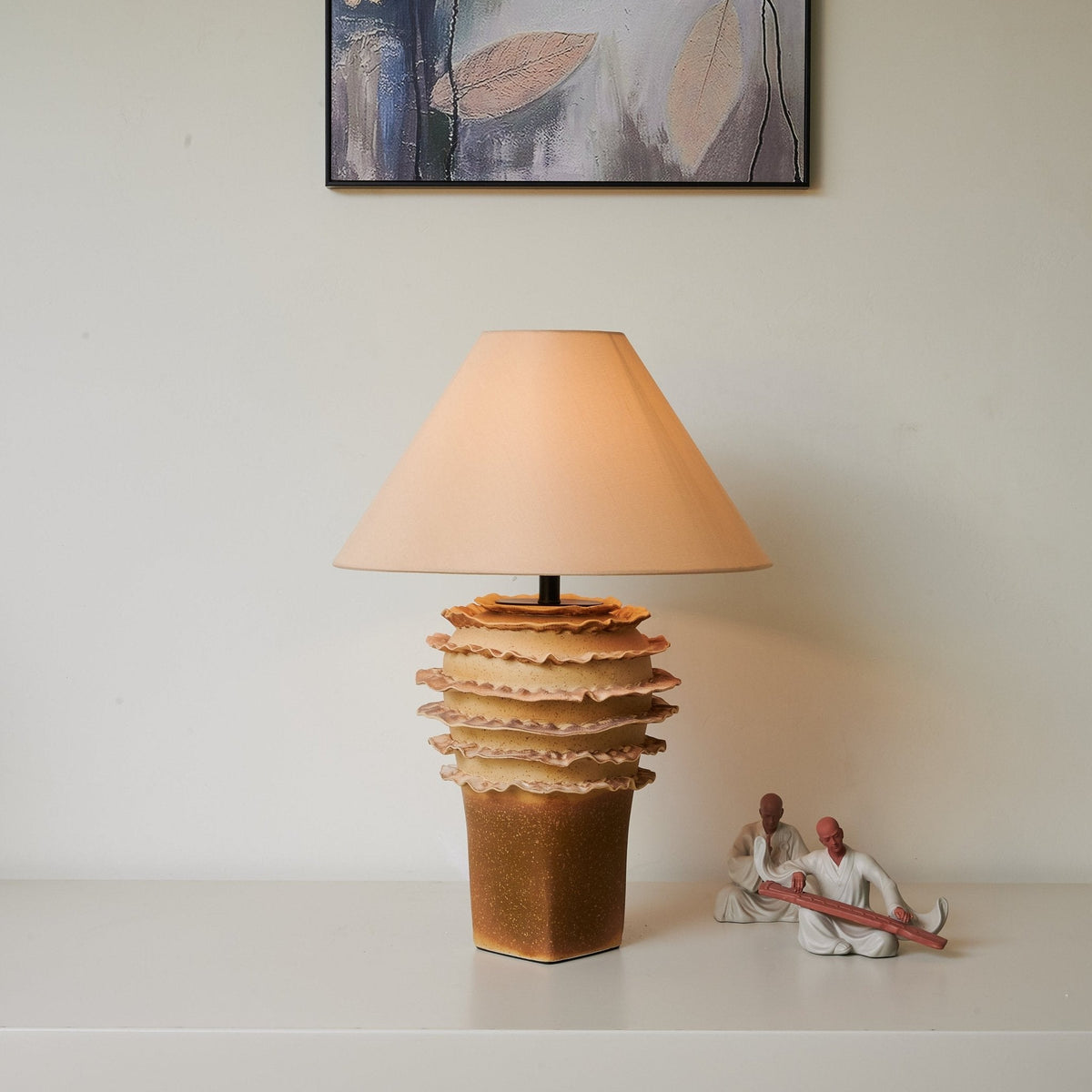 Terrana Sculptural Ceramic Table Lamp with Fabric Shade