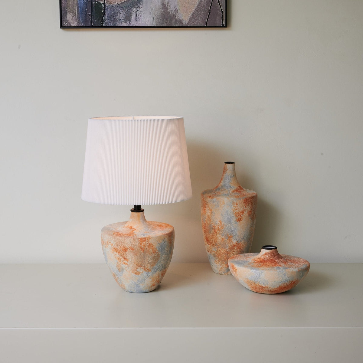 Terrara Textured Ceramic Table Lamp with Pleated Shade