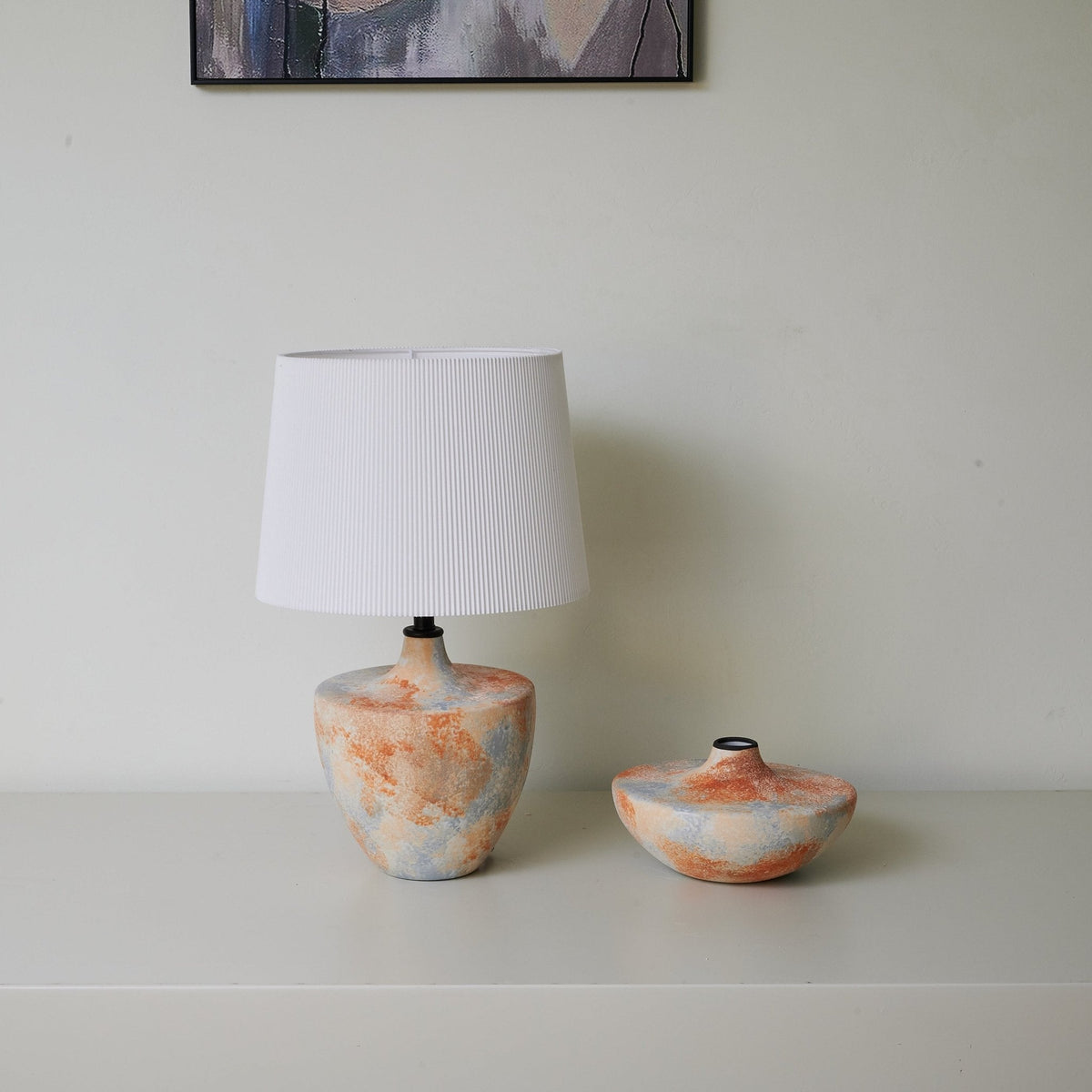 Terrara Textured Ceramic Table Lamp with Pleated Shade