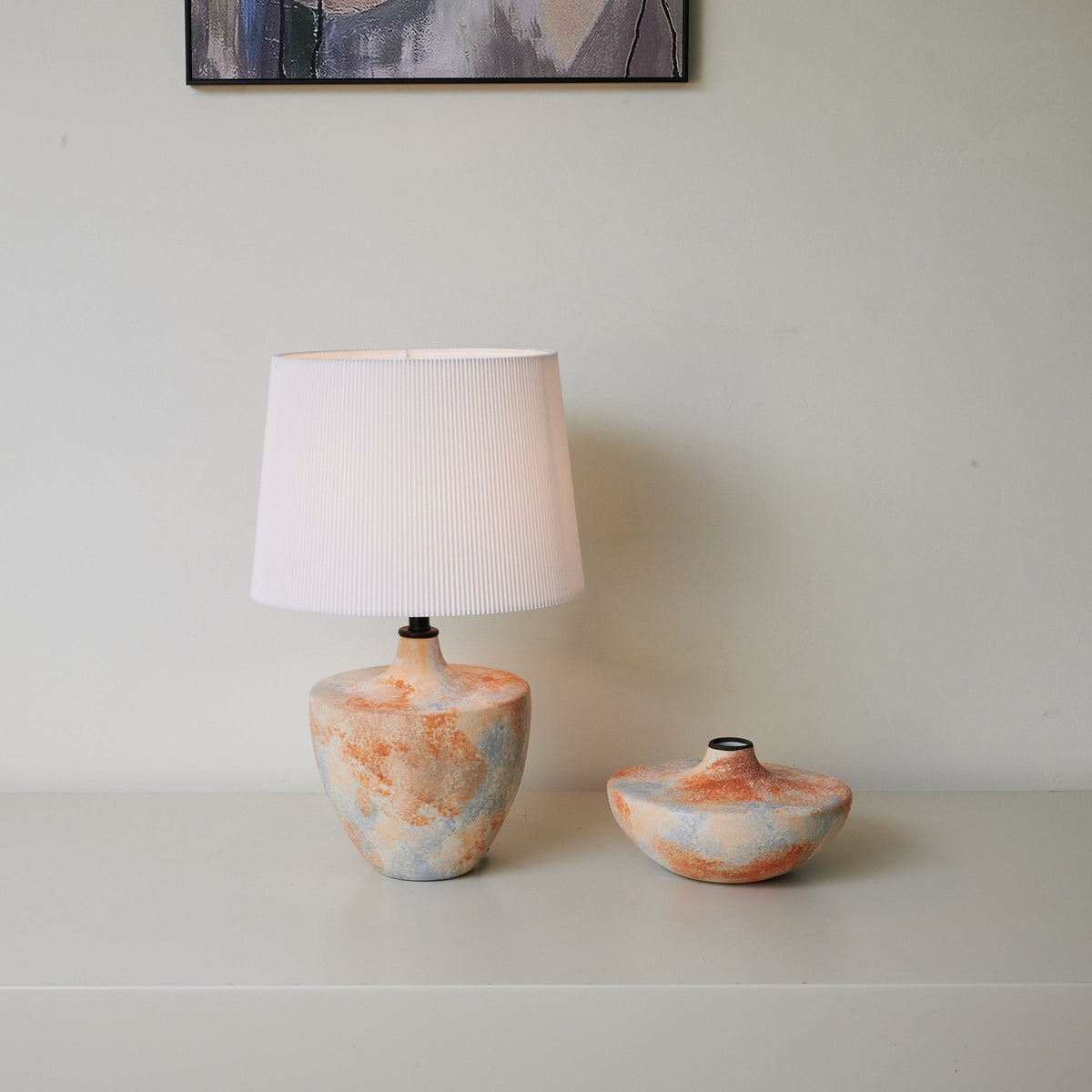 Terrara Textured Ceramic Table Lamp with Pleated Shade