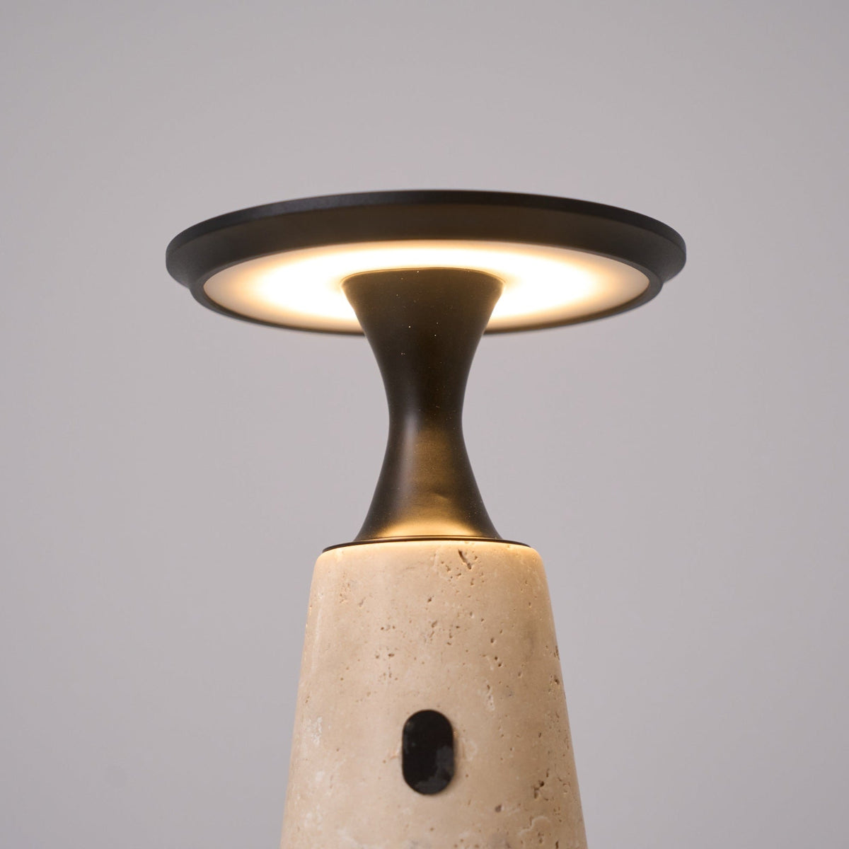 Terrava Rechargeable Table Lamp in Travertine and Matte Black