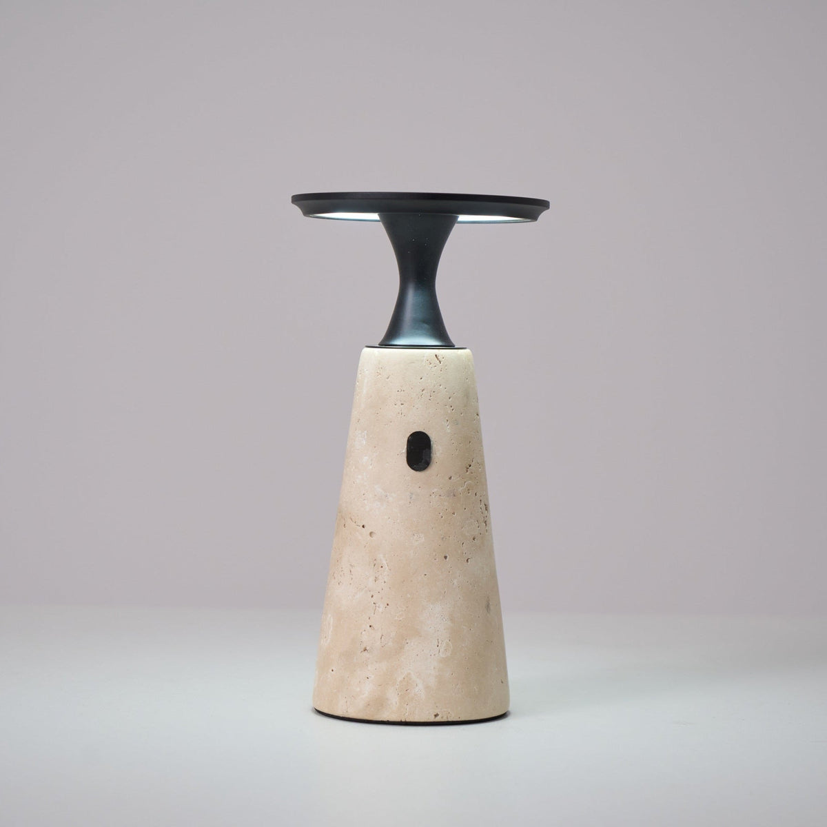 Terrava Rechargeable Table Lamp in Travertine and Matte Black