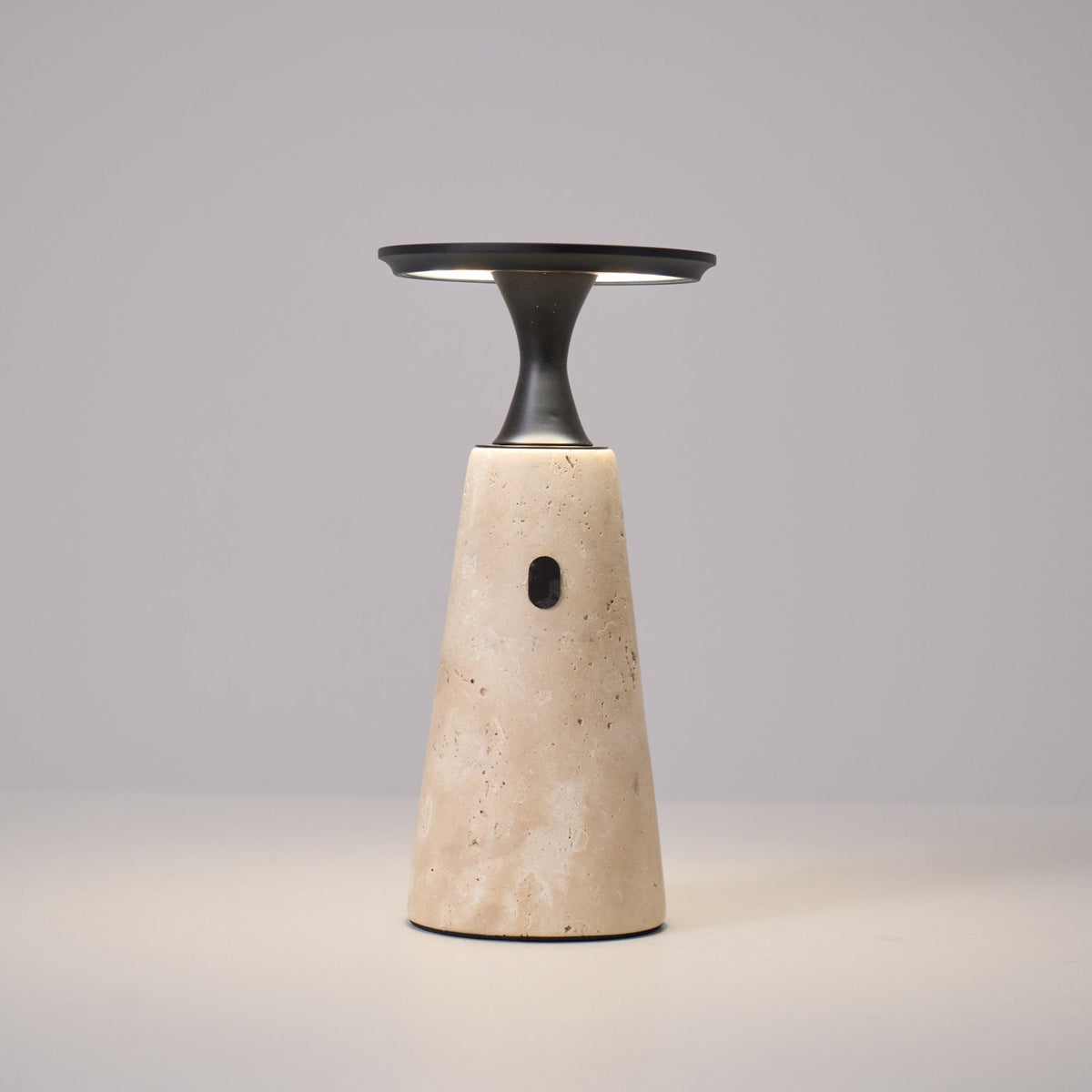 Terrava Rechargeable Table Lamp in Travertine and Matte Black