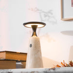Terrava Rechargeable Table Lamp in Travertine and Matte Black