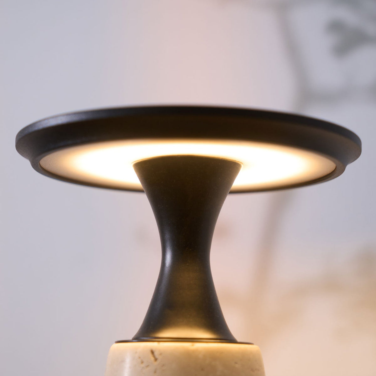 Terrava Rechargeable Table Lamp in Travertine and Matte Black