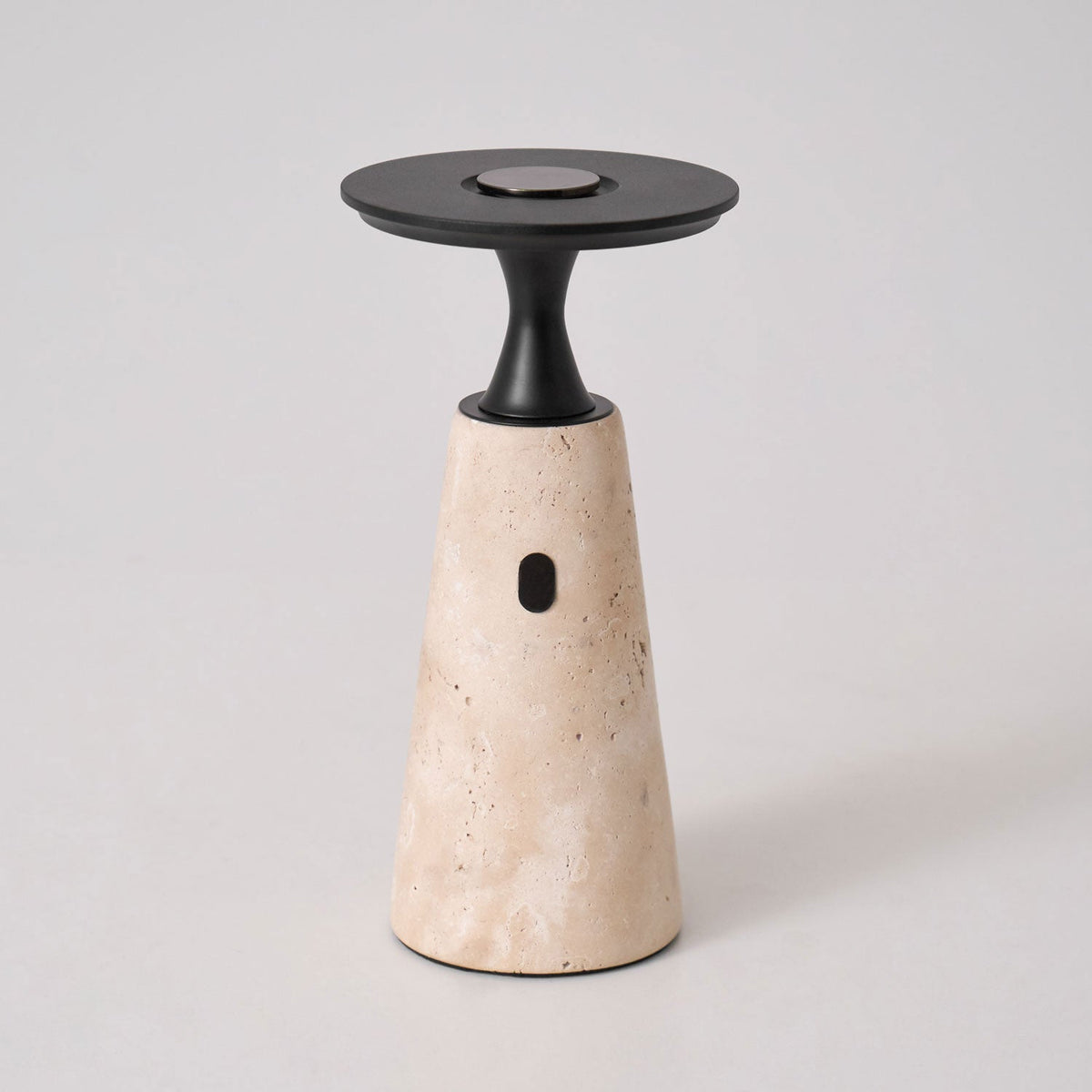 Terrava Rechargeable Table Lamp in Travertine and Matte Black