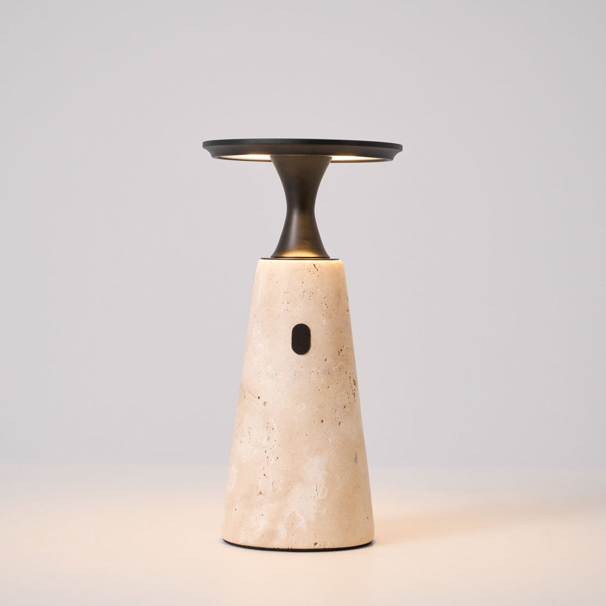Terrava Rechargeable Table Lamp in Travertine and Matte Black