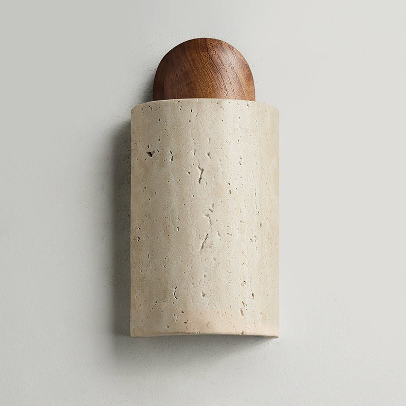 Travertine Cylinder Wall Sconce with Cap – Modern Natural Stone Lighting