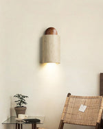 Travertine Cylinder Wall Sconce with Cap – Modern Natural Stone Lighting