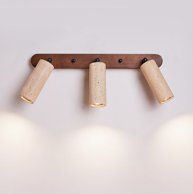 Travertine Triple Spotlight Wall Sconce in Walnut Wood