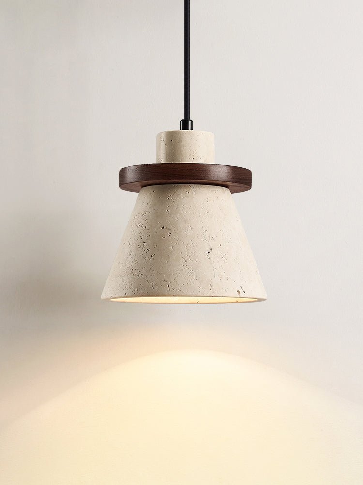 Terrona Ring Pendant Light in Natural Travertine and Walnut Wood