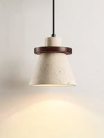 Terrona Ring Pendant Light in Natural Travertine and Walnut Wood