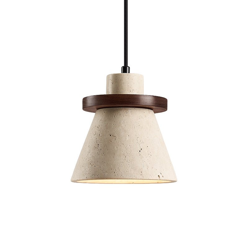 Terrona Ring Pendant Light in Natural Travertine and Walnut Wood