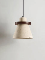 Terrona Ring Pendant Light in Natural Travertine and Walnut Wood
