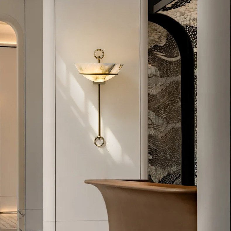 Tether Alabaster Wall Sconce in Brass – Modern Ambient Lighting